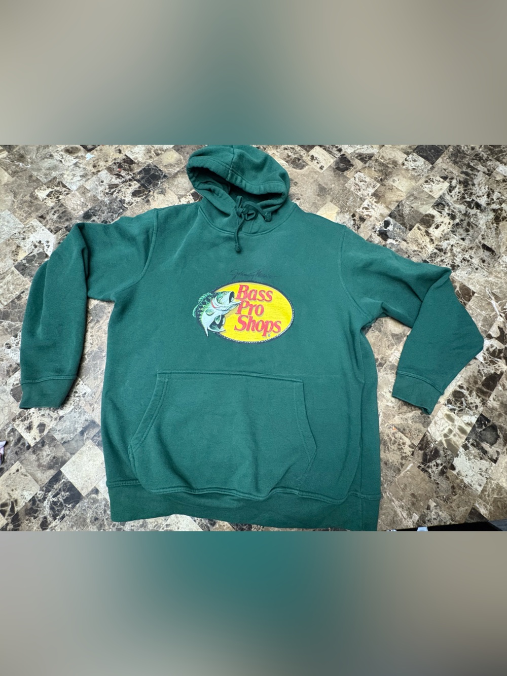 Bass Pro Shops Dark Green Crewneck Hoodie with Yellow Logo large